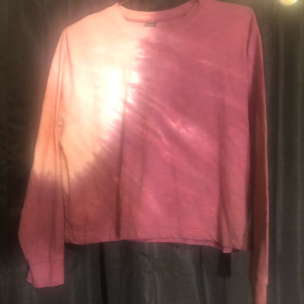 Pink Tie-Dye Cropped Long Sleeve Shirt💞